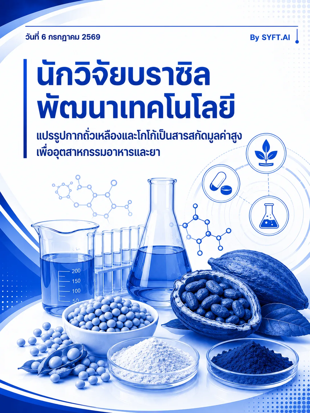นักวิจัยราซัลพัฒนาเทคโนโลยีแปรรูปจากถั่วเหลืองและโกโก้ เป็นสารสกัดมูลค่าสูงเพื่ออุตสาหกรรมอาหารและยา