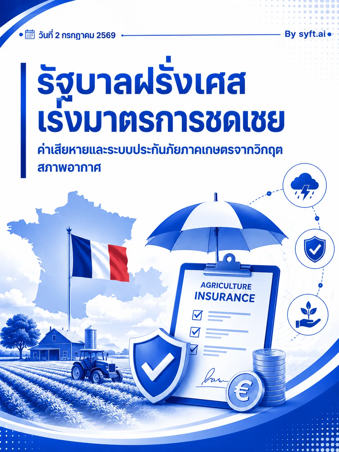 รัฐบาลฝรั่งเศสเร่งมาตรการชดเชย ค่าเสียหายและระบบประกันภัยภาคเกษตรจากวิกฤต สภาพอากาศ