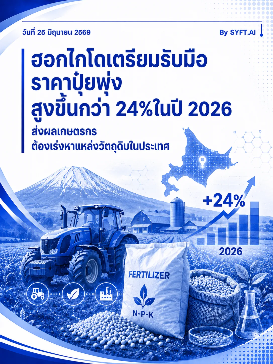 ฮอกไกโดเตรียมรับมือราคาปุ๋ยพุ่ง สูงขึ้นกว่า 24%ในปี 2026 ส่งผลเกษตรกร ต้องเร่งหาแหล่งวัตถุดิบในประเทศ