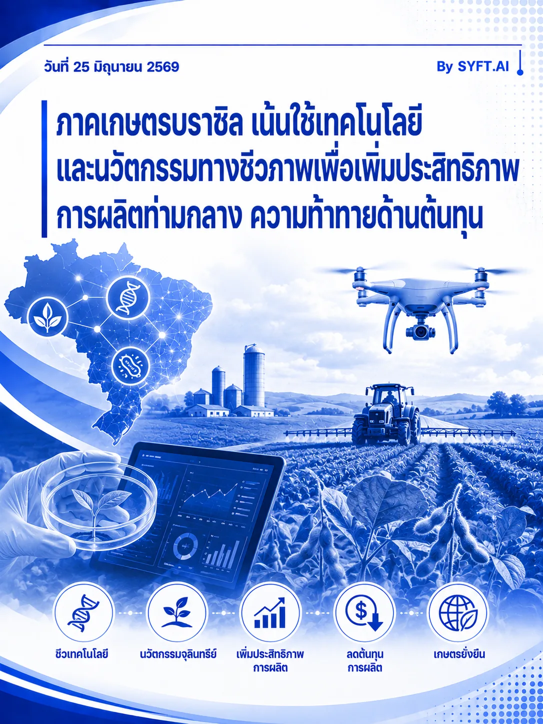 ภาคเกษตรบราซิล เน้นใช้เทคโนโลยี และนวัตกรรมทางชีวภาพเพื่อเพิ่มประสิทธิภาพ การผลิตท่ามกลาง ความท้าทายด้านต้นทุน