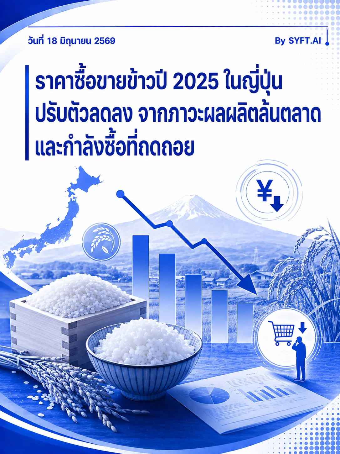 ราคาซื้อขายข้าวปี 2025 ในญี่ปุ่น  ปรับตัวลดลง จากภาวะผลผลิตล้นตลาด  และกำลังซื้อที่ถดถอย
